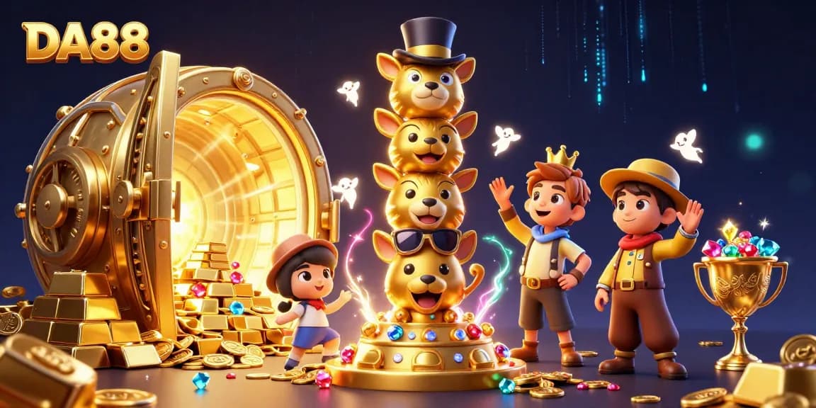 Engage with DA88 as golden treasure vaults burst open, revealing stunning casino riches.