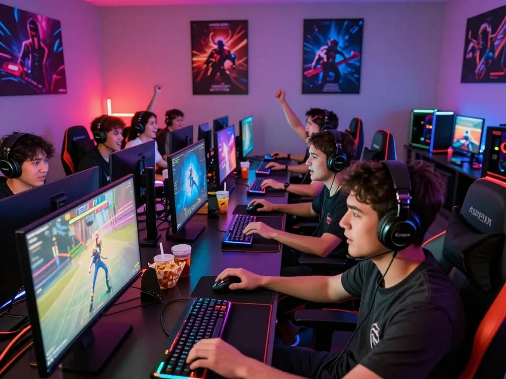 Engaged players enjoying multiplayer games on Dewi100 platform, showcasing vibrant atmosphere and technology.