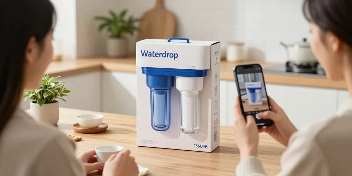 Waterdrop TST-UF-B 0.01 Micron Ultra-Filtration Under Sink Water Filter in a product review setup for online shopping.