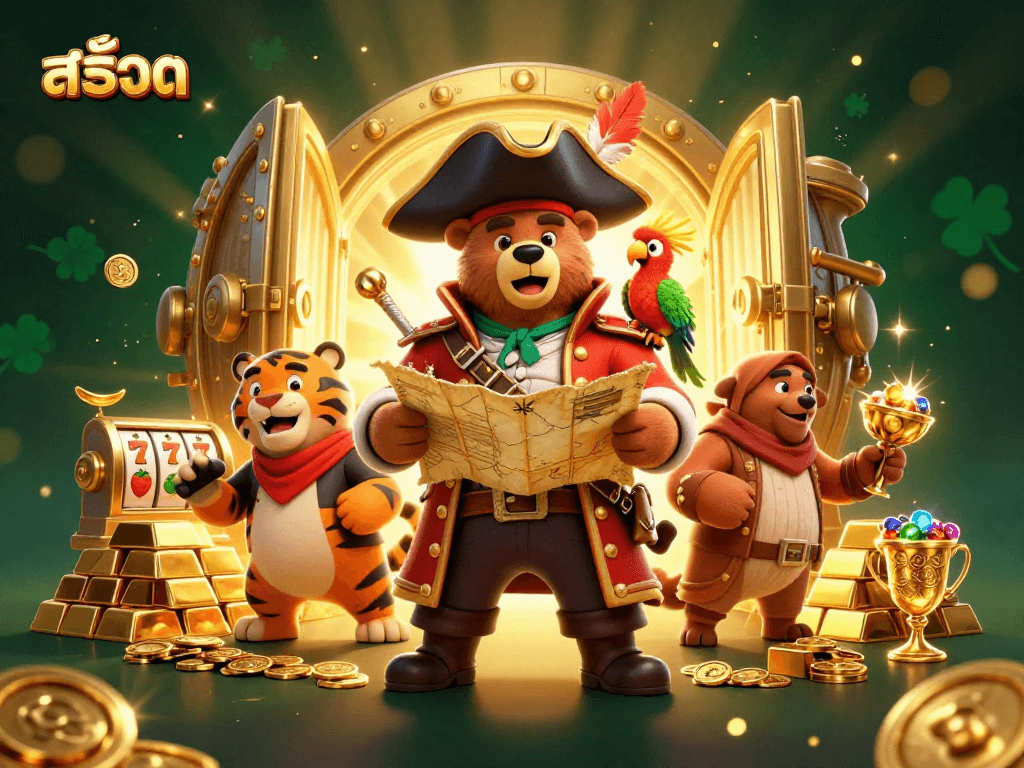 Engage in thrilling สล็อต adventures with a pirate bear, a tiger first mate, and treasures all around.
