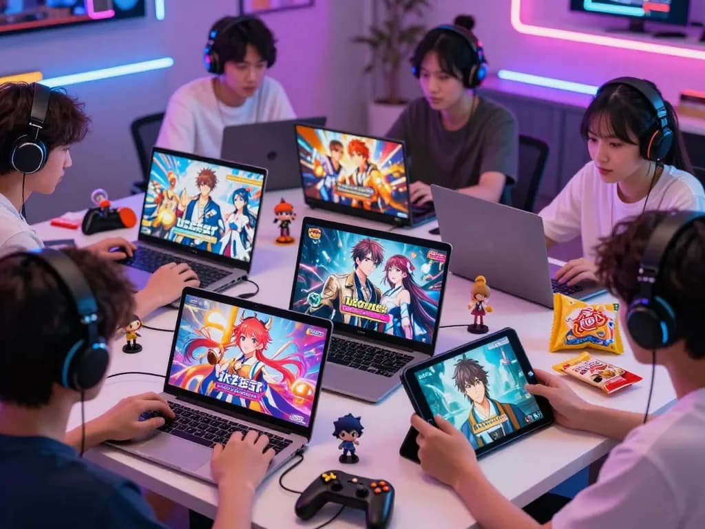 Engaging players enjoying porngames across devices with vibrant visuals and colorful atmosphere.