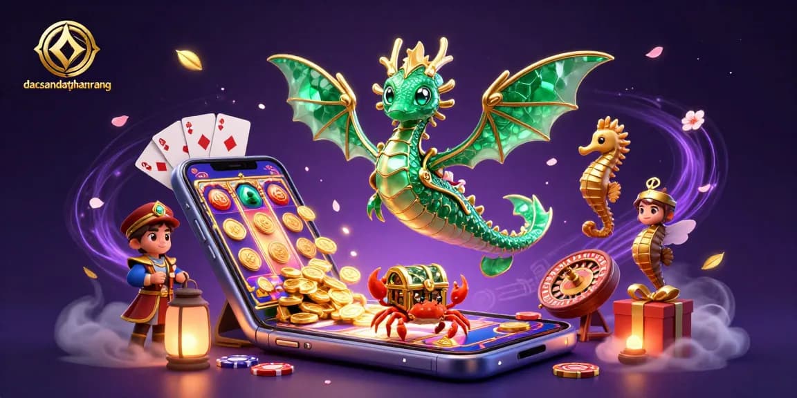 Engage in thrilling gambling adventure with dacsandatphanrang, featuring a vibrant sea dragon and dynamic casino elements.