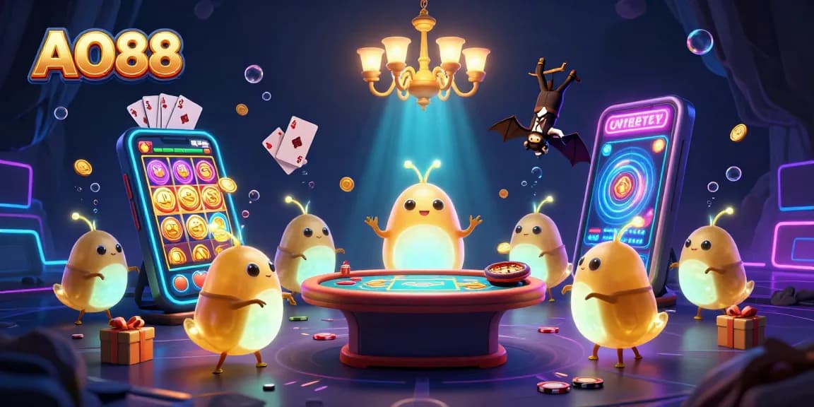 Experience the vibrant AO88 online casino with a glowworm team lighting up a winning scene!