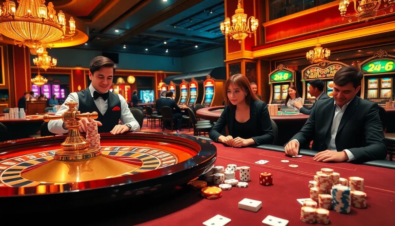 Engaging casino gameplay with Nhà Cái RR88 on a roulette table highlighting excitement and luxury.