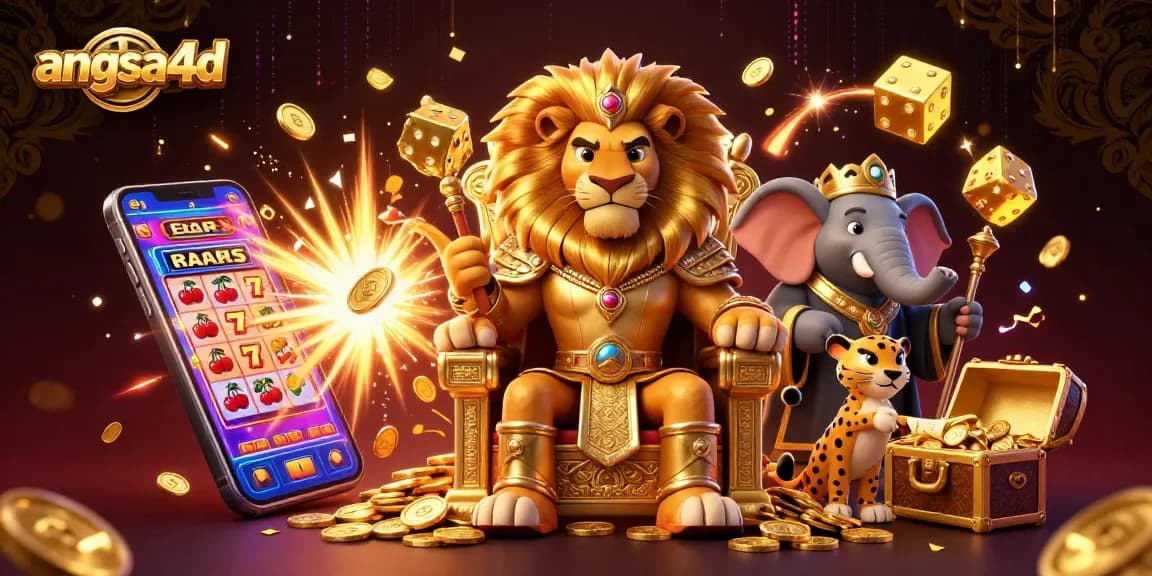 Experience angsa4d's exciting jackpot slots with a fierce lion king and vibrant casino elements.