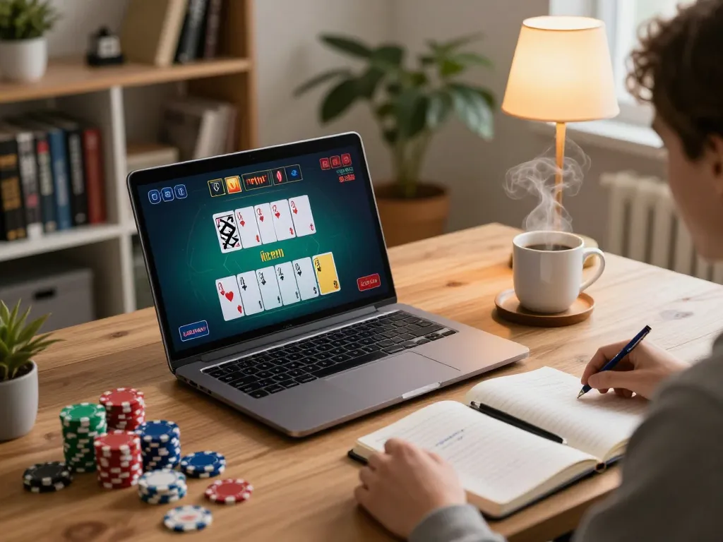 Engaging in live blackjack on 789win in a cozy home setting with strategic notes