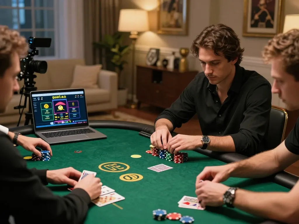 Engaged players strategizing at goal123.ac during an intense online poker game, showcasing modern gaming.