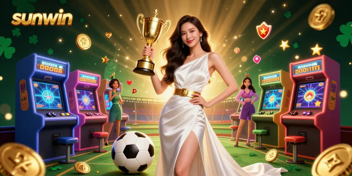 Experience thrilling gaming with sunwin in a vibrant 3D casino scene, celebrating sports betting and arcade fun.