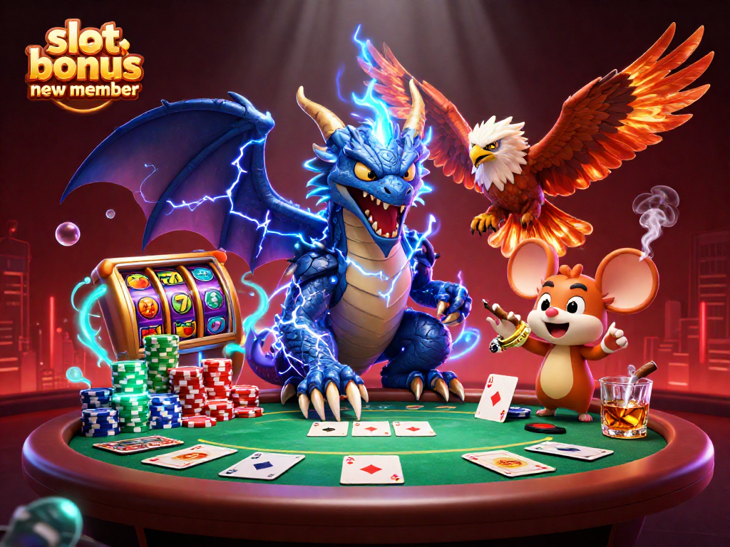 Experience the excitement of slot bonus new member through vibrant 3D casino illustration.