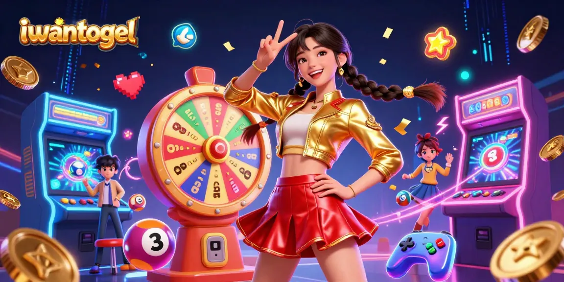 Engage with iwantogel's exciting lottery experience featuring dynamic 3D visuals of vibrant characters and gaming elements.