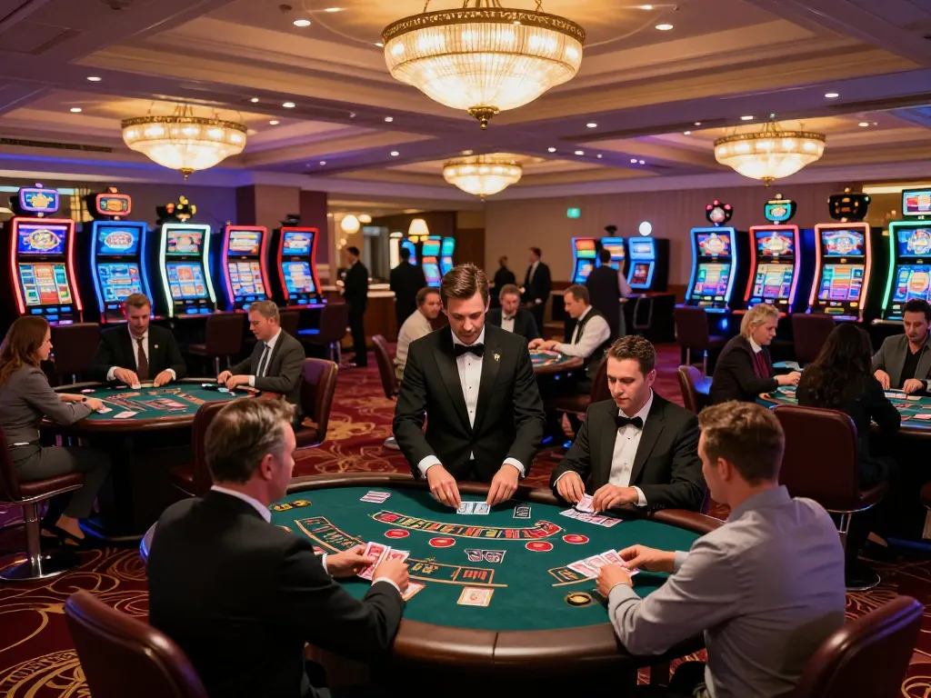 Experience the vibrant atmosphere of XX88 with players engaged at blackjack tables in a luxury casino.