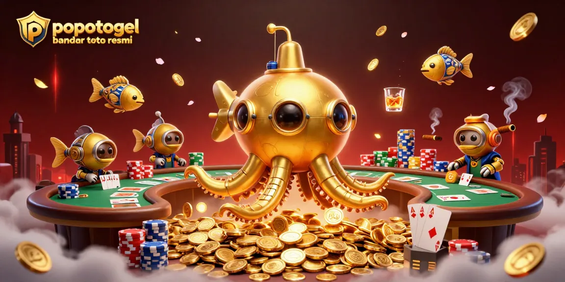 Engage with popotogel bandar toto resmi in a vibrant underwater gambling scene filled with treasures and poker elements.