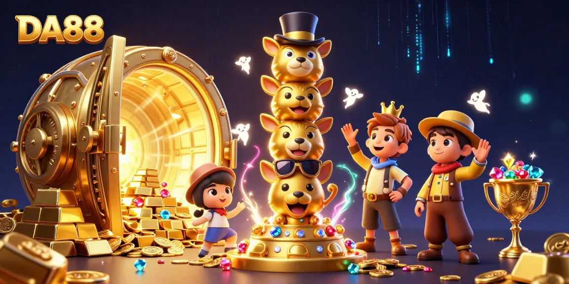 Engage with DA88 as golden treasure vaults burst open, revealing stunning casino riches.
