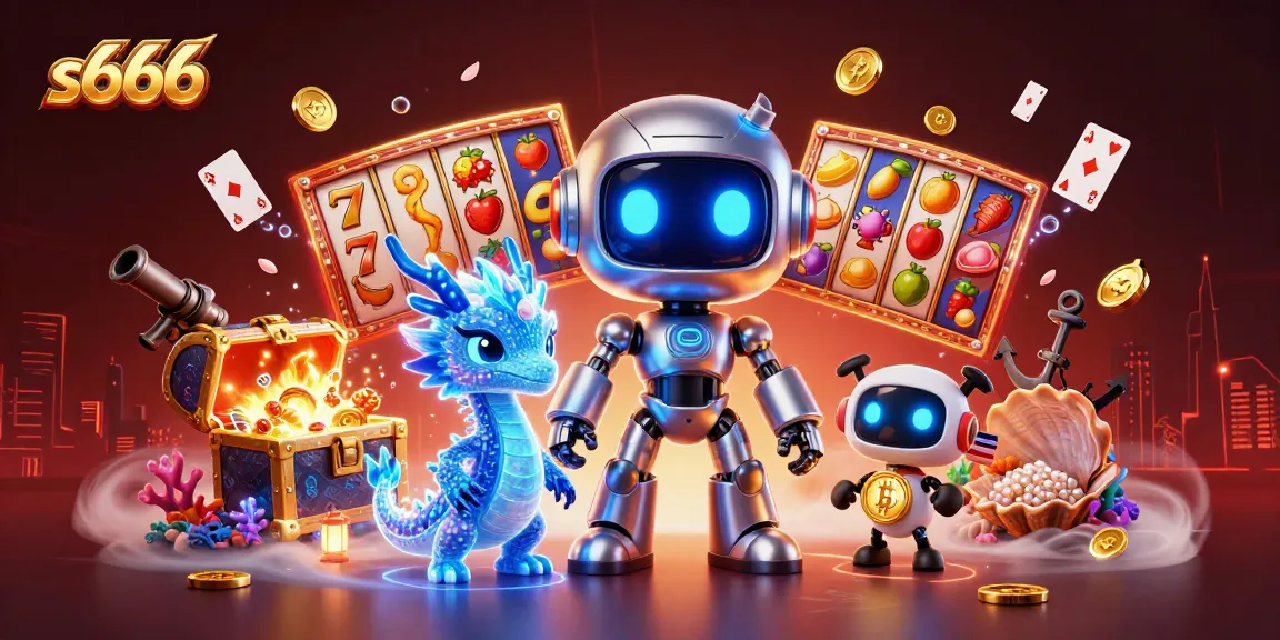 S666 slots gaming illustration featuring vibrant characters and rich casino elements.