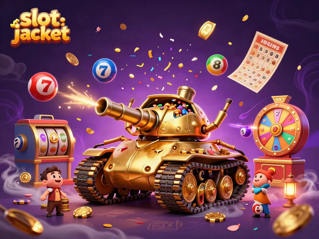 Experience the thrill of slot jackpot in a vibrant casino scene with colorful lottery elements.