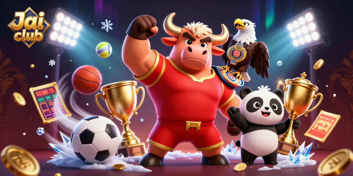 Experience the excitement of Jai club with our vibrant casino scene featuring a cartoon bull mascot.
