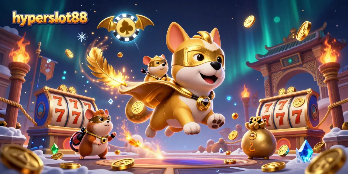 Experience excitement with hyperslot88 as a heroic dog and sidekick engage in thrilling slot adventures!