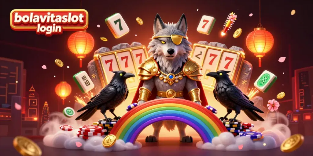 Experience the thrill of bolavitaslot login with Odin and his ravens above a bridge of casino chips.