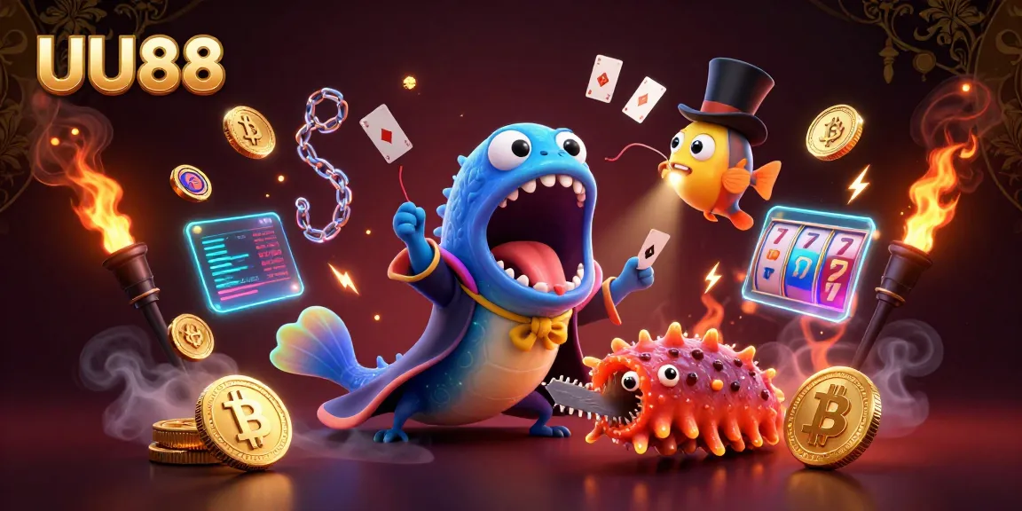 UU88 engages players with a vibrant 3D casino illustration featuring unique sea creatures and casino elements.