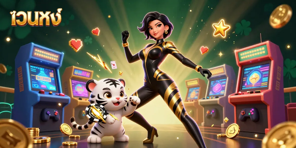 เข้าร่วมการเล่นเกม เว็บตรง กับหญิงสาวที่สวยงามและเสือที่ซุกซนท่ามกลางองค์ประกอบคาสิโนที่มีสีสัน