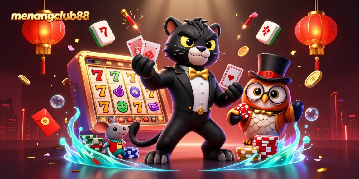 Experience thrilling gameplay with menangclub88 as a stylish panther and friends in a vibrant casino scene