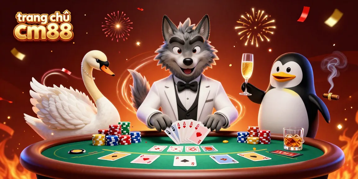 Engage with excitement at trang chủ cm88's lively baccarat scene featuring a dapper wolf and elegant characters.