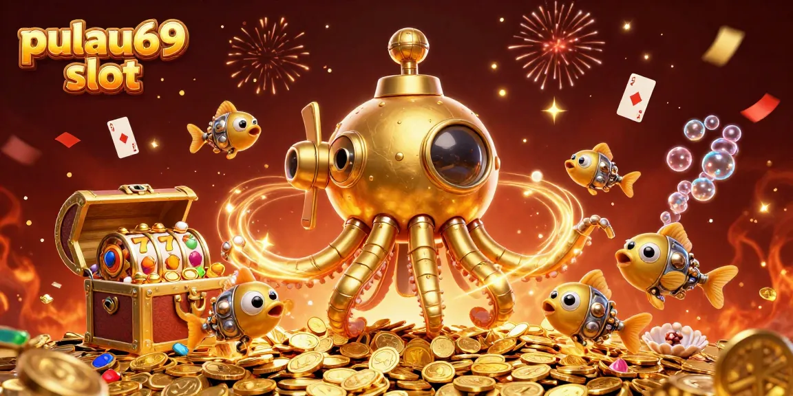 Spin the pulau69 slot amidst a vibrant, underwater treasure trove filled with gold and gems.