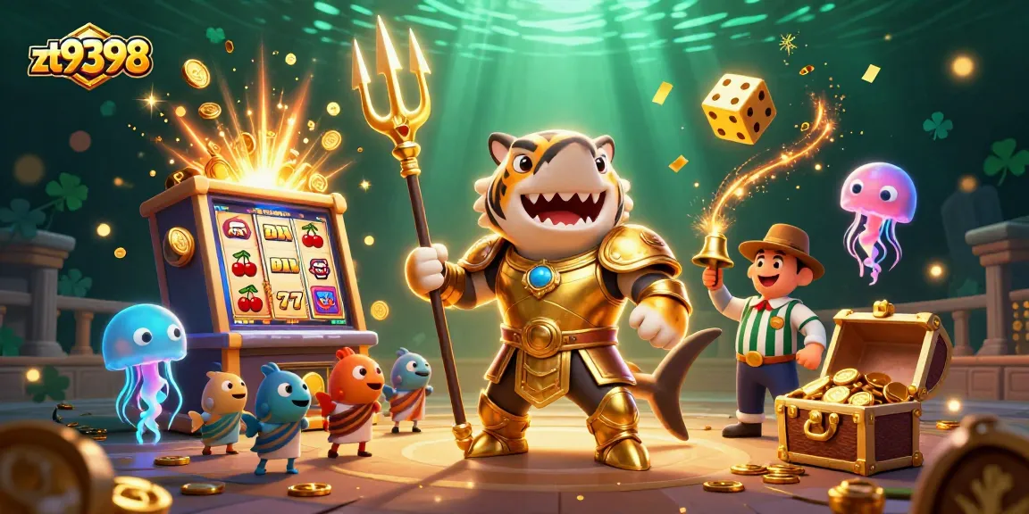 Experience the thrill of zt9398 with a dynamic underwater casino scene bursting with excitement and rewards.