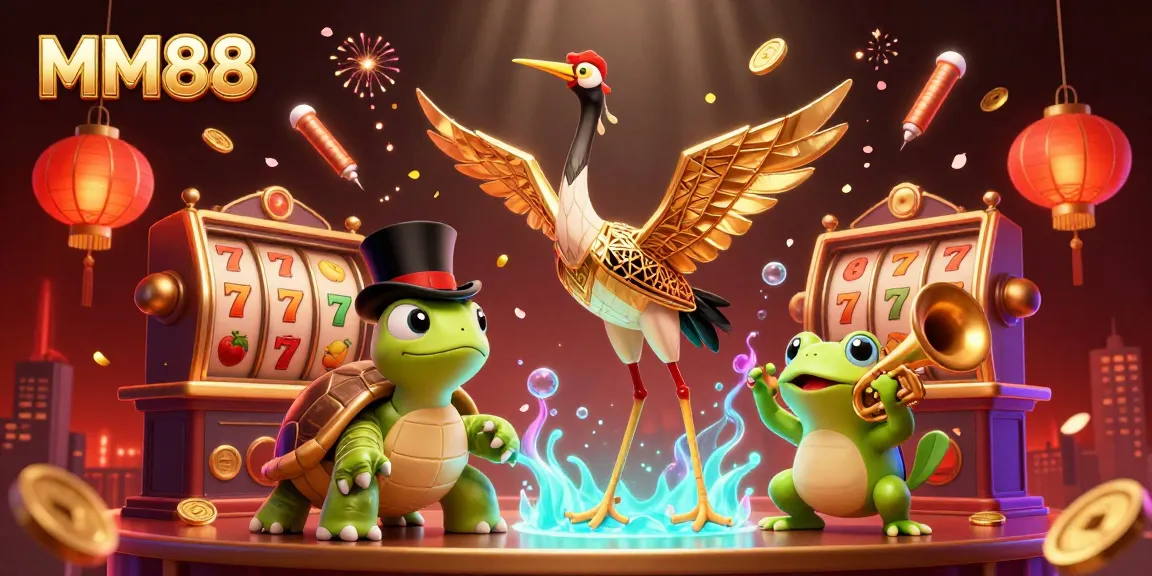 Experience the thrill of MM88 gaming with vibrant characters and exciting slot reels.