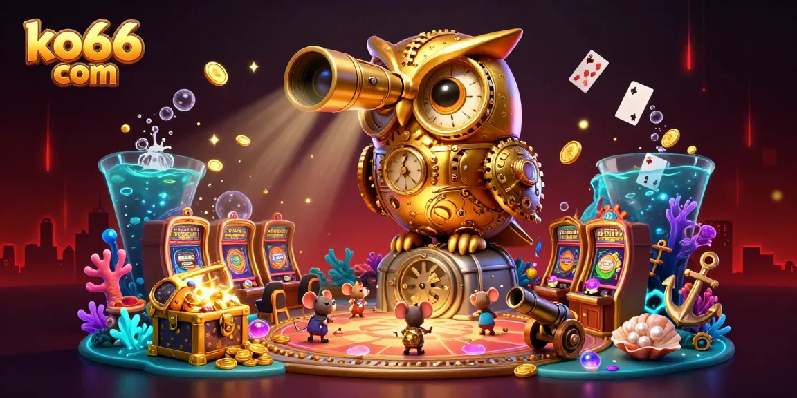 Engage with the excitement of ko66 com at a lively casino featuring a golden owl and vibrant game elements.