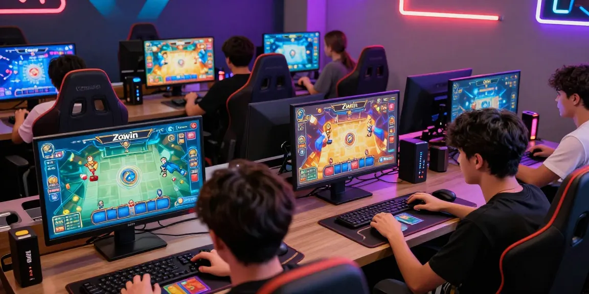 Engaging players enjoying Zowin card games in a modern gaming lounge, showcasing interaction and excitement.