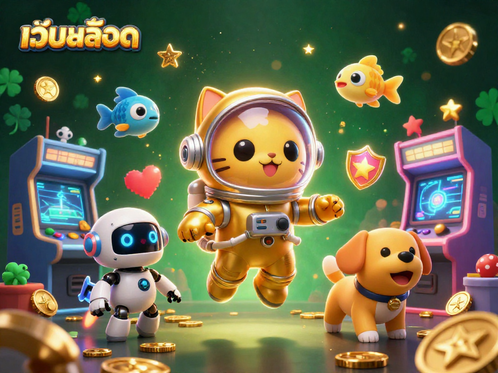 Engage with เว็บสล็อต in a vibrant setting teeming with arcade games and cosmic excitement.