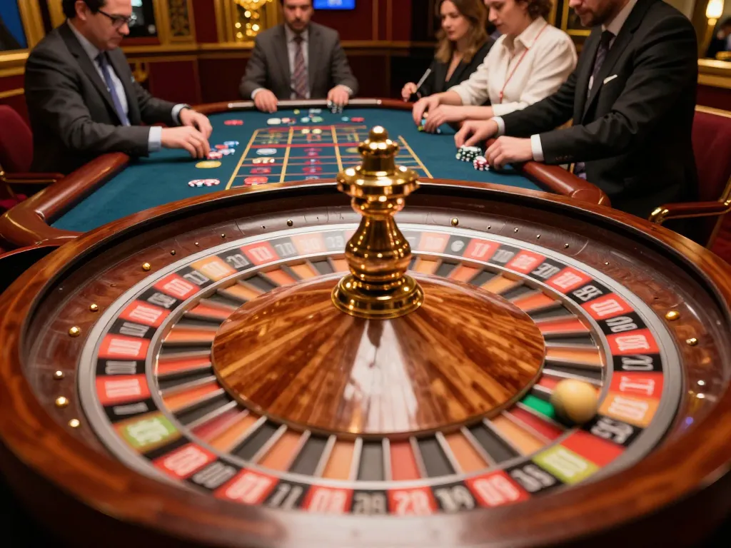 Watch the thrilling roulette wheel spin at an upscale casino setting with action-packed gameplay 5679