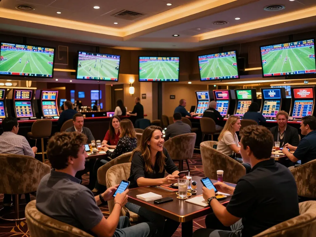 Excited patrons engaging in sports betting at a reputable trang cá cược bóng đá uy tín