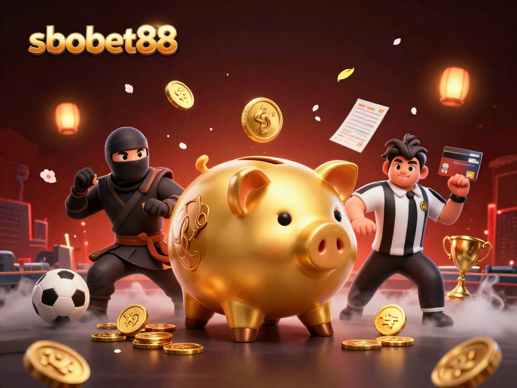 Sbo88 sports betting showdown with characters in a lively casino scene featuring vibrant elements and playful interactions.
