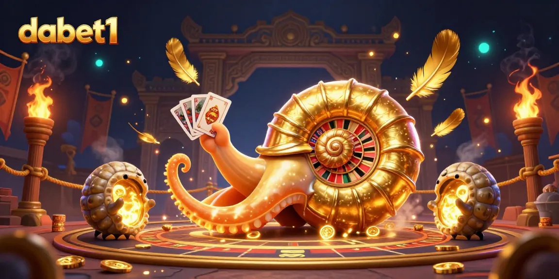 Experience the excitement of the dabet1 casino with a vibrant 3D scene featuring a giant nautilus roulette wheel.