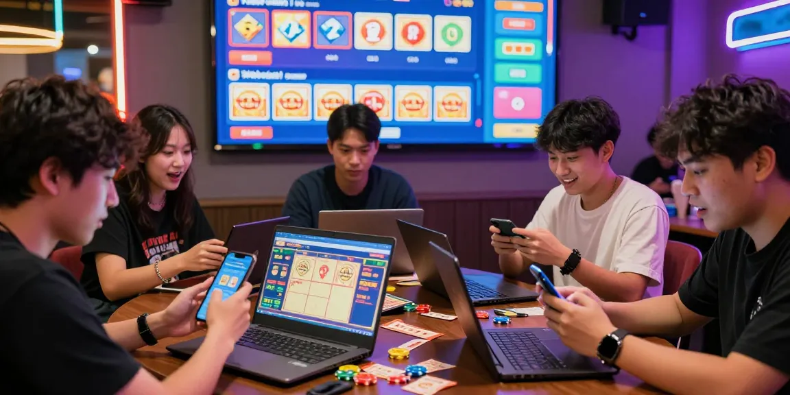 Excited players enjoying ulartoto togel games in a vibrant online gambling scene.