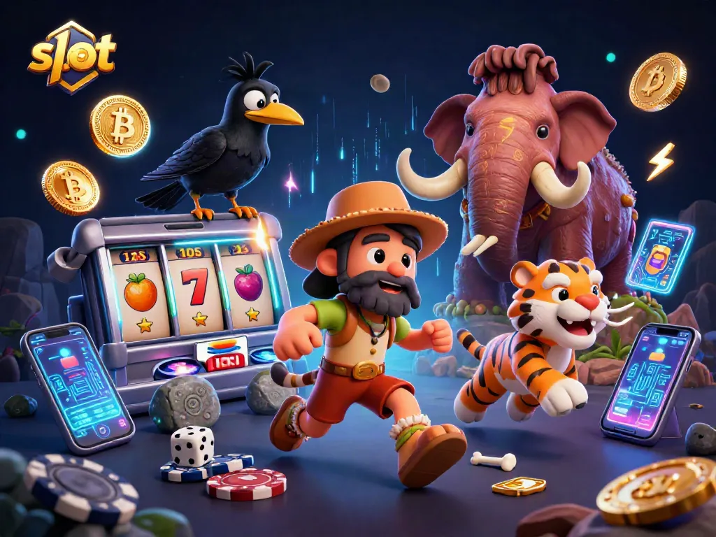 Slot menggabungkan simbol keberuntungan dan elemen kasino dalam ilustrasi 3D yang dinamis.
