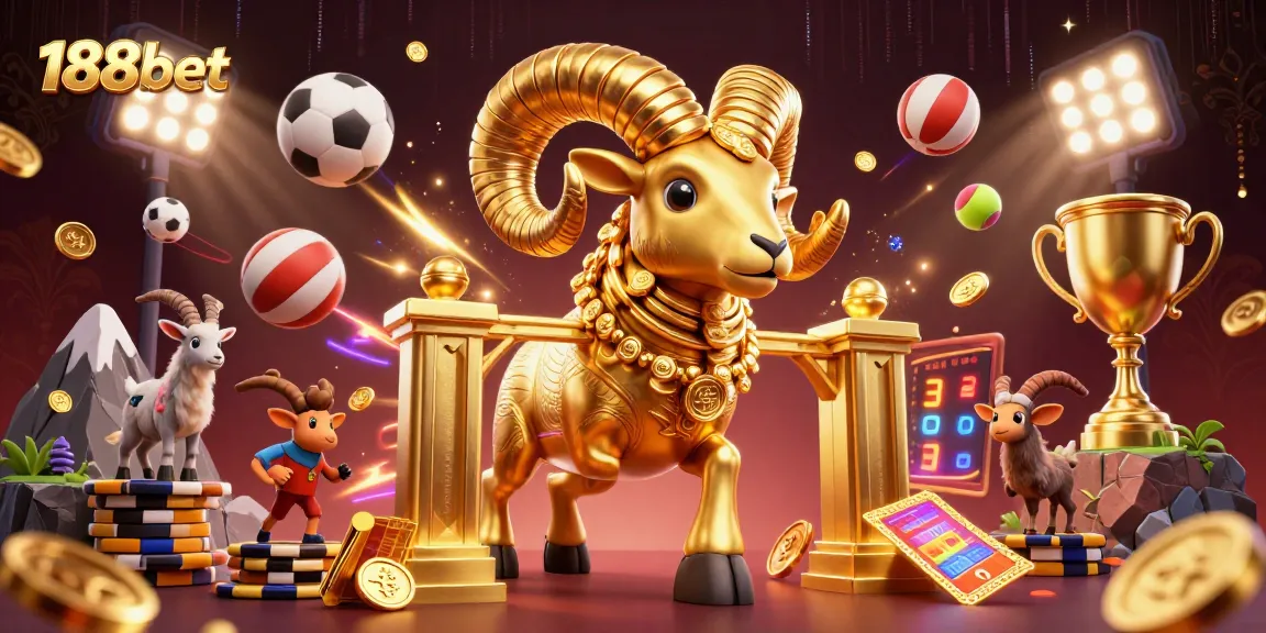 Experience dynamic betting action with 188bet as golden symbols and sports elements come alive in a vibrant casino scene.