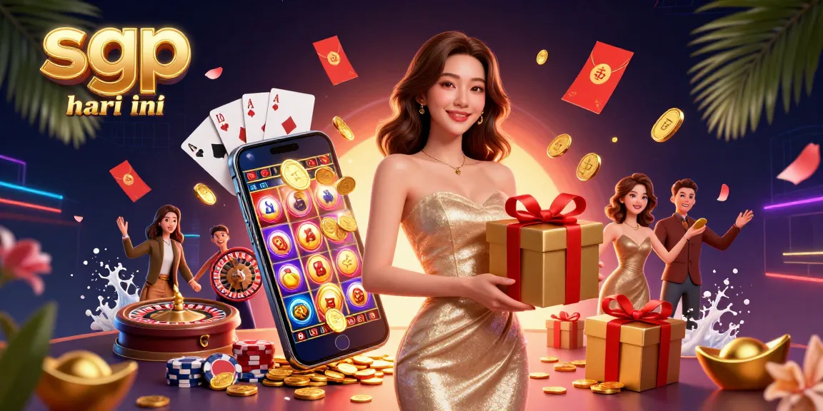 Track the exciting sgp hari ini results with a vibrant casino-themed illustration showcasing lottery elements.