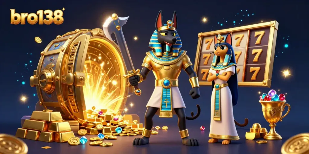 Join the thrilling action at bro138 with spinning slots and treasure-laden jackpots in a vibrant virtual casino scene.
