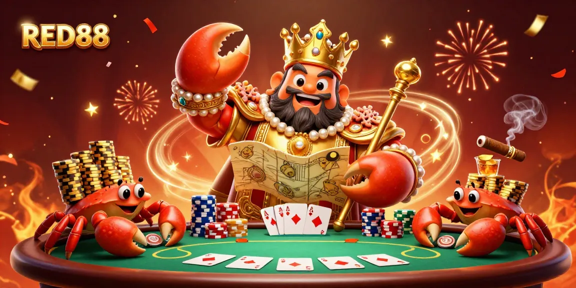 Revel in the thrilling world of RED88, as a golden crab emperor commands a poker game.