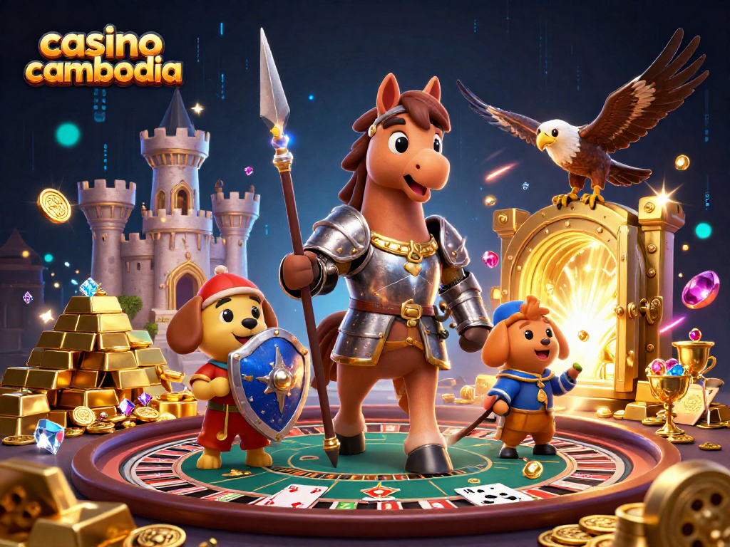 Experience thrilling action at casino cambodia with dynamic gaming scenes featuring knights and treasures.