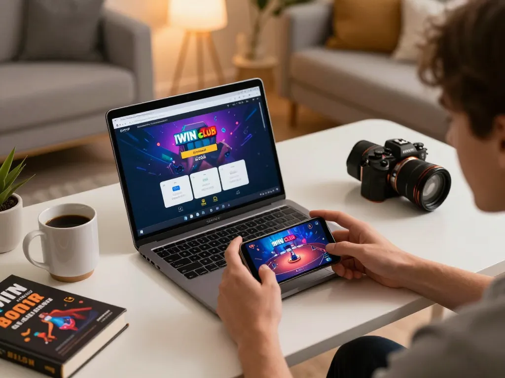 IWIN CLUB app displayed on smartphone during online poker gameplay, showcasing strategic betting action