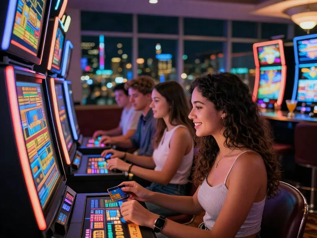 Exciting gaming scene at credit card casino sites with diverse players and vibrant atmosphere.