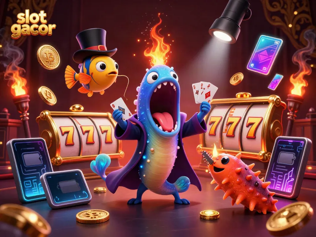 Experience thrilling slot gacor action with vibrant characters in a dynamic underwater casino scene.