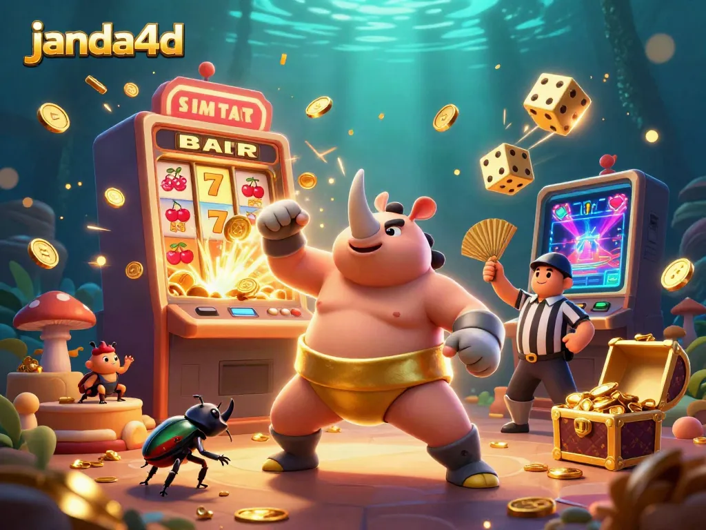 JANDA4D menampilkan kejuaraan beetle sumo dengan slot jackpot membahana di sekitar, menarik perhatian para pemain.