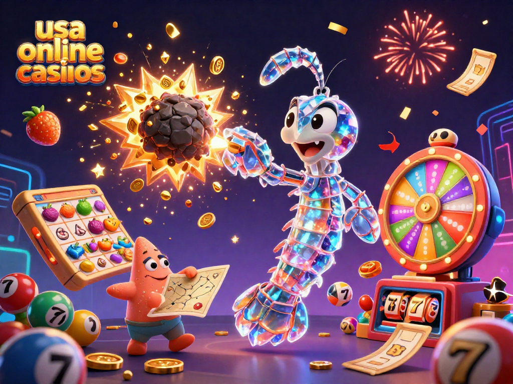 Experience excitement with usa online casinos featuring dynamic slot reels, golden gems, and vibrant prize elements.