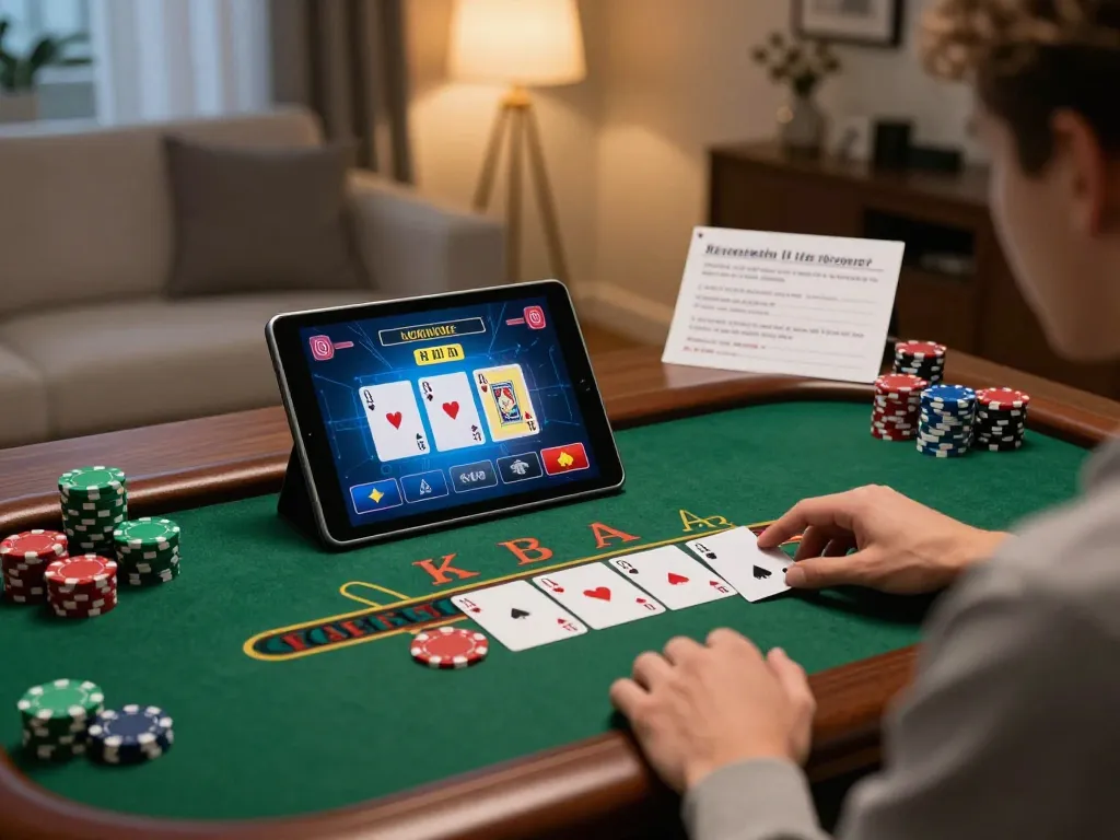 uu88ae player enjoying live blackjack at home with strategic notes in view.