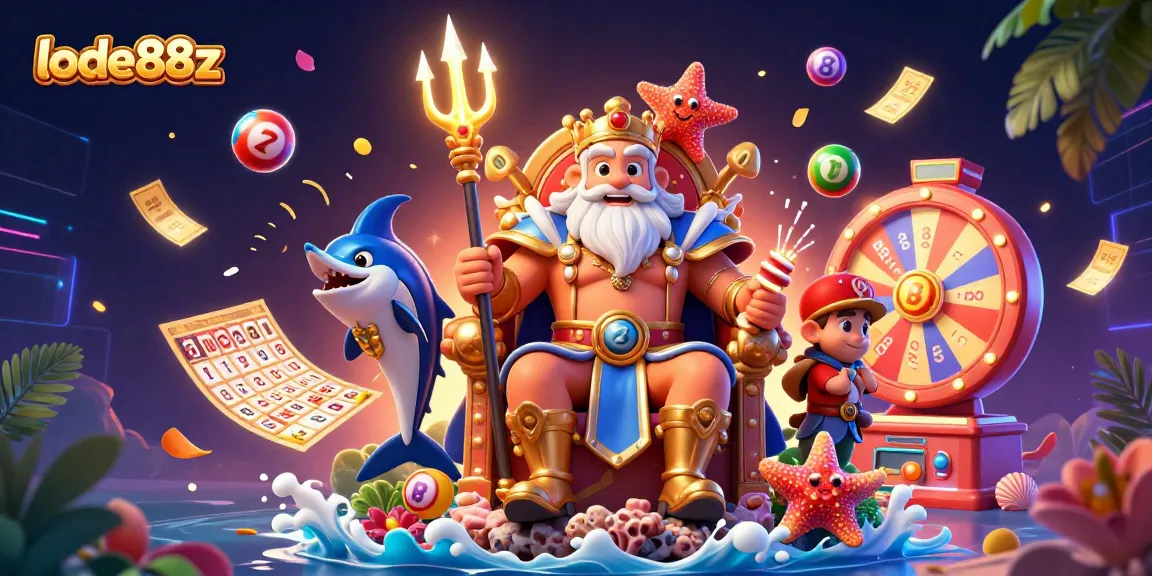Play and win with lode88z in this vibrant 3D lottery-themed digital art.
